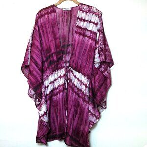 Kimono MEDIUM Beach Cover-up Top Chiffon tie-dye blouse summer cardigan
